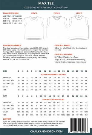 Back of the Max Printed Pattern by Chalk and Notch