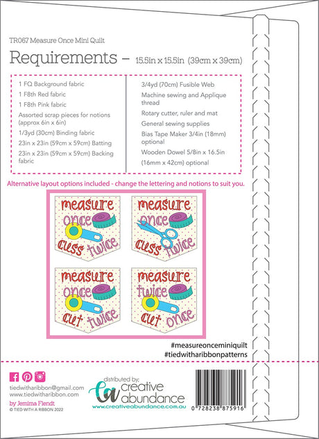 Back of the Measure Once - Mini Quilt Pattern by Creative Abundance