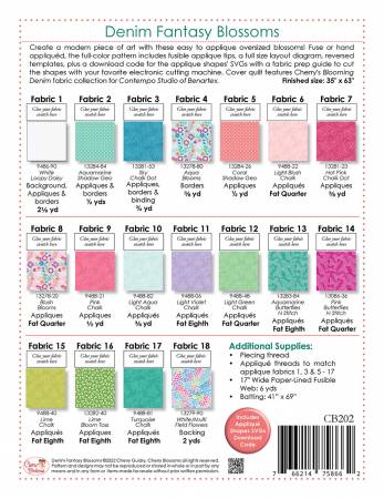 Back of the Denim Fantasy Blossoms Quilt Pattern by Cherry Blossoms