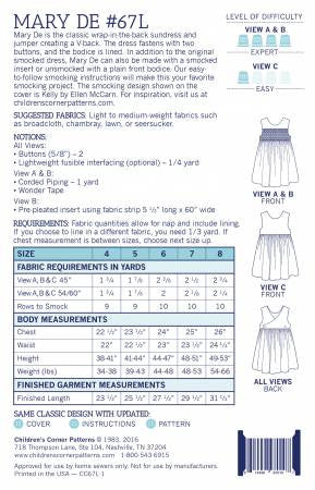 Mary De - 4-8 years Pattern