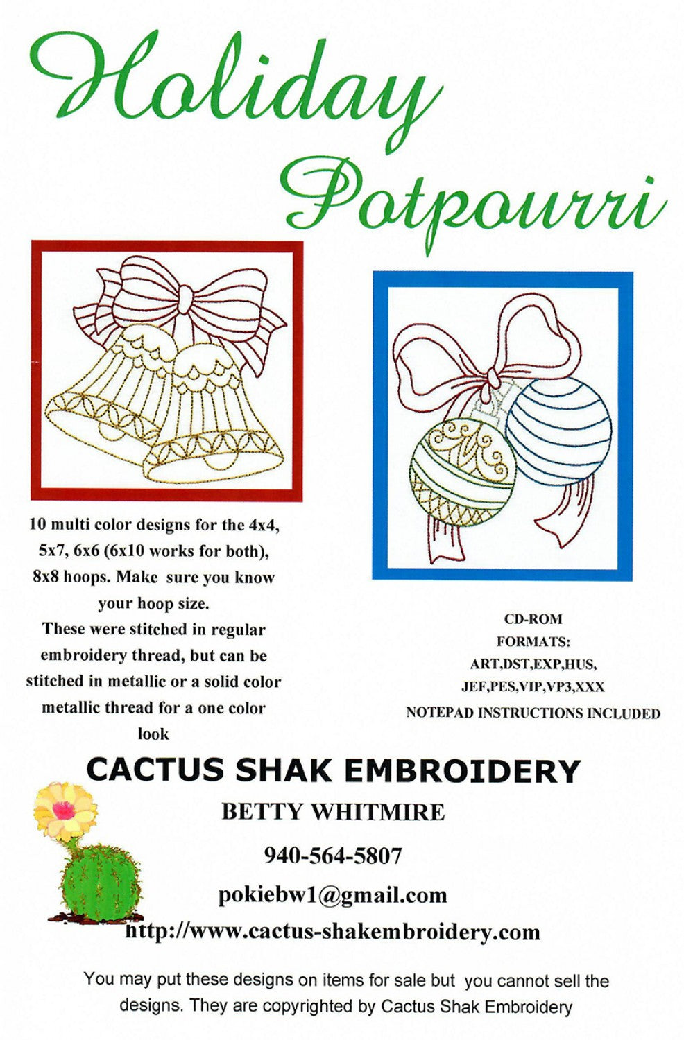 Holiday Potpourri Machine Embroidery CD