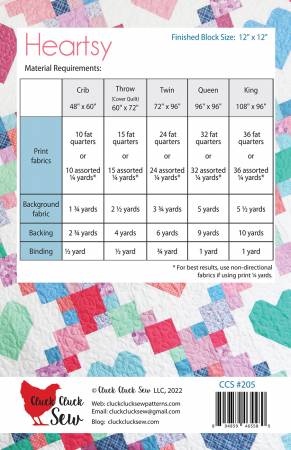 Back of the Heartsy Quilt Pattern by Cluck Cluck Sew