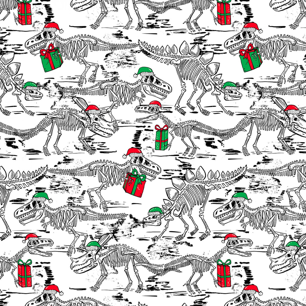 White Holiday Skeleton Dinos Fabric by Timeless Treasures