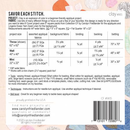 Back of the Clay Quilt Pattern by Carolyn Friedlander