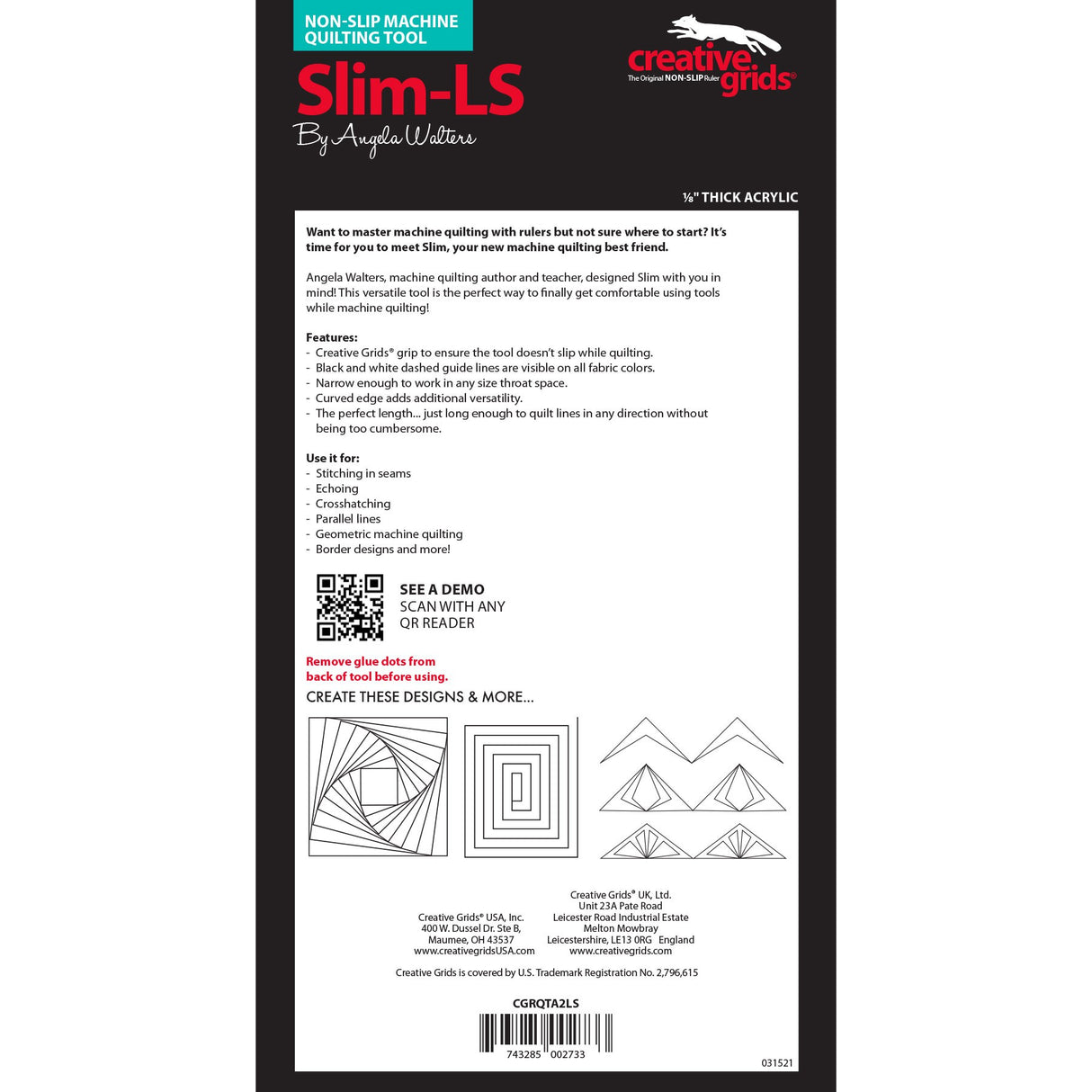 Creative Grids Low Shank Machine Quilting Tool Slim