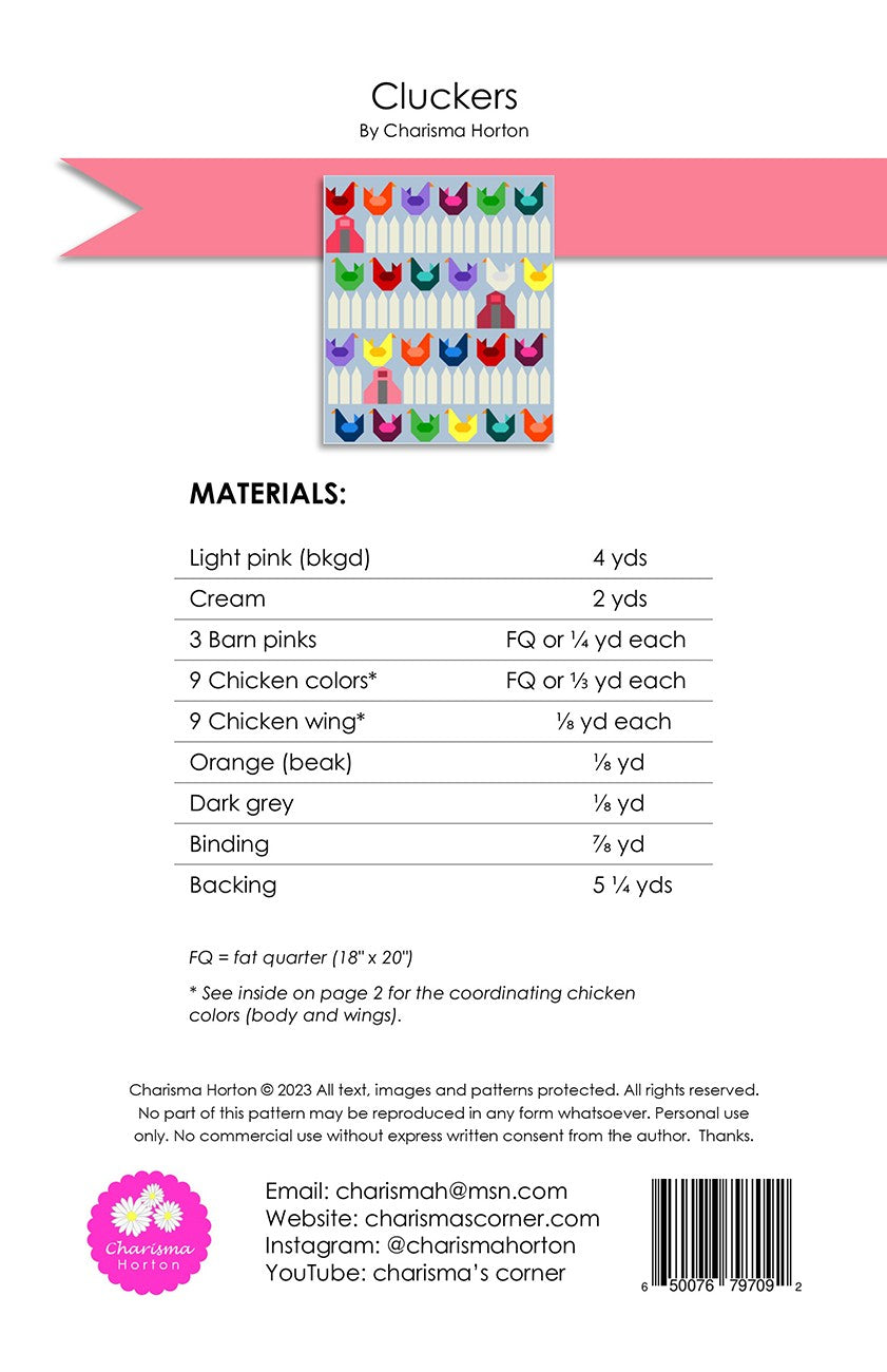 Back of the Cluckers Quilt Pattern by Charisma Horton