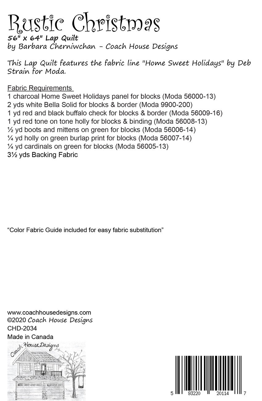 Back of the Rustic Christmas Quilt Pattern by Coach House Designs