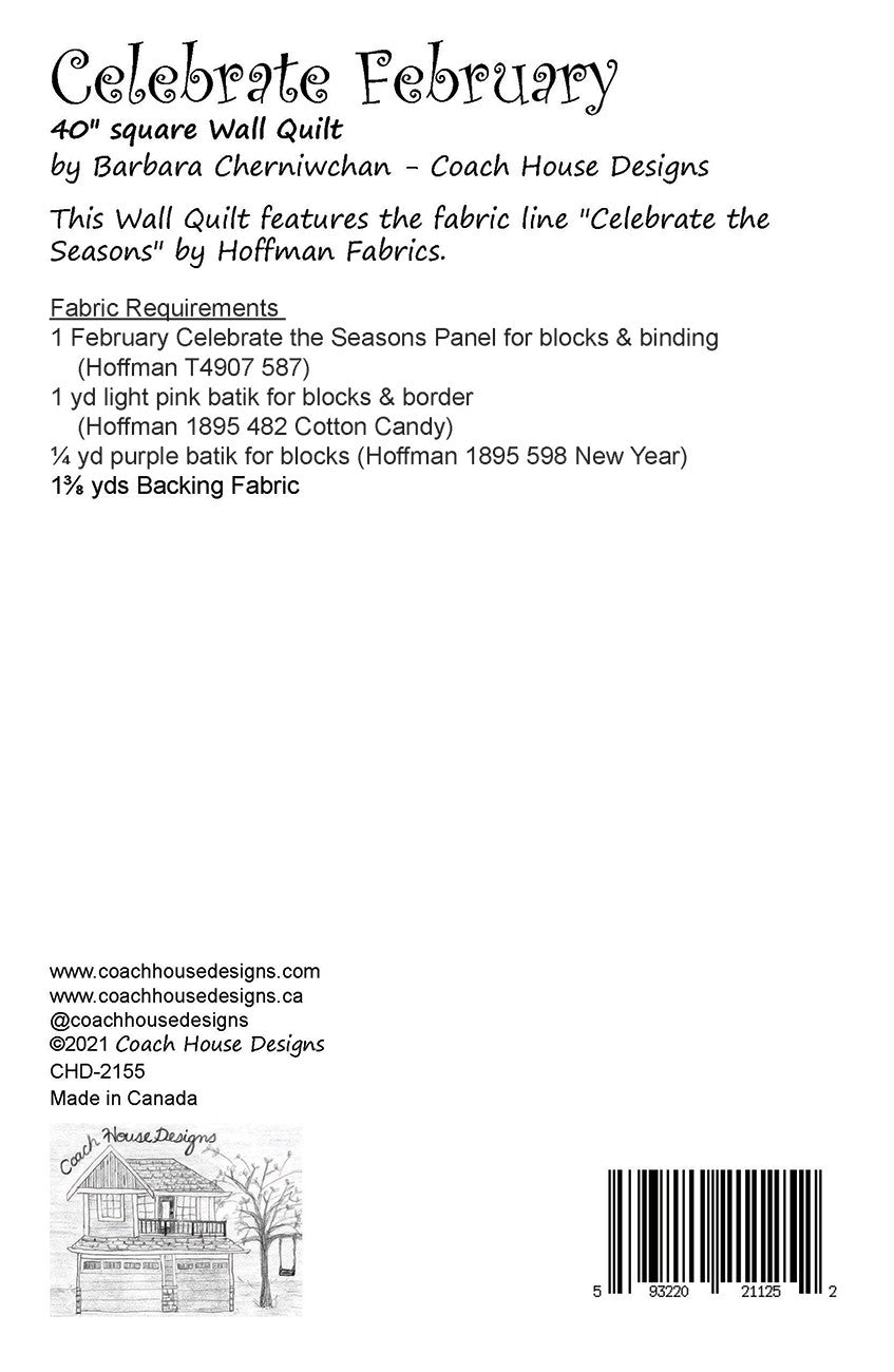 Back of the Celebrate February Quilt Pattern by Coach House Designs