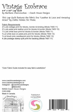 Back of the Vintage Embrace Quilt Pattern by Coach House Designs