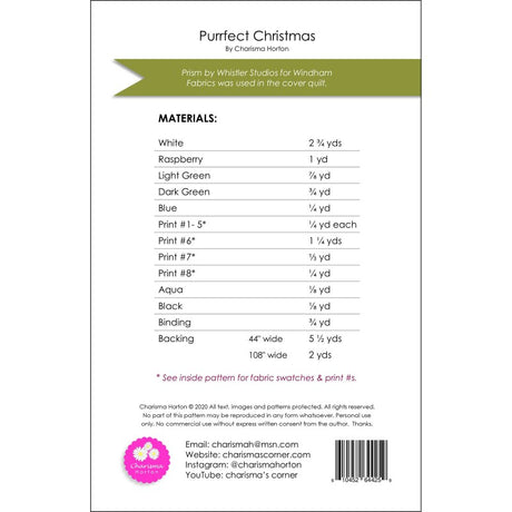 Requirements for Purrfect Christmas quilt by Charisma Horton