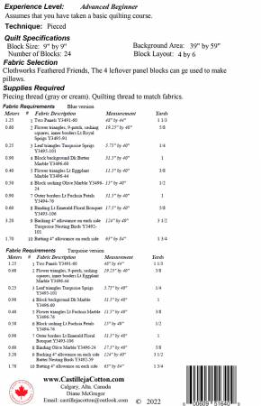 Back of the Feathered Friends Pattern by Castilleja Cotton