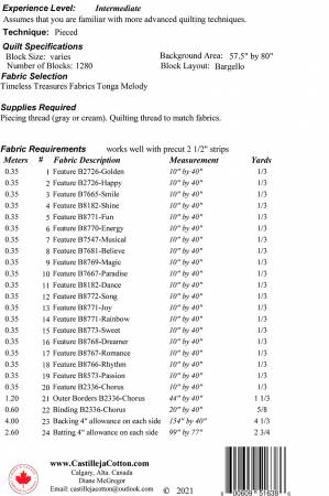 Back of the Bargello Melody Quilt Pattern by Castilleja Cotton
