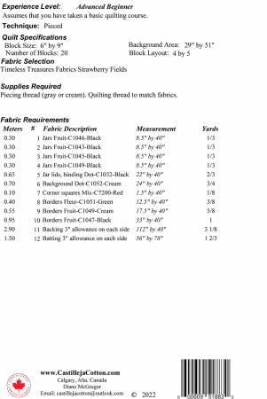 Back of the Strawberry Jars Quilt Pattern by Castilleja Cotton