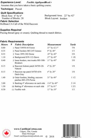 Back of the Racoon Quilt Pattern by Castilleja Cotton