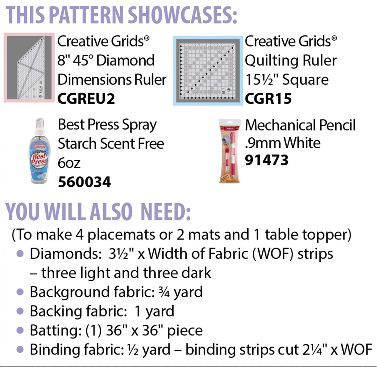 Split Diamond Table Topper - 4 Placemats or 2 Mats and 1 Table Topper