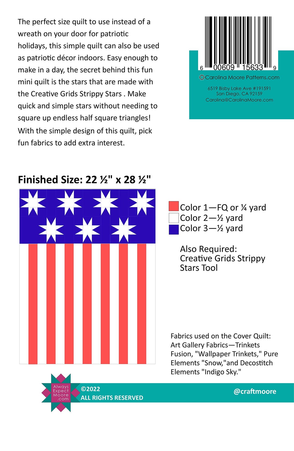 Back of the Patriot Quilt Pattern by Carolina Moore