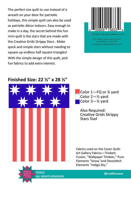 Back of the Patriot Quilt Pattern by Carolina Moore