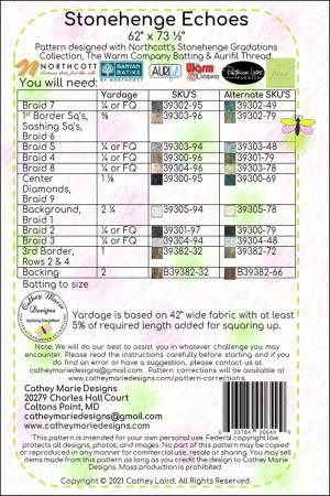 Back of the Stonehenge Echoes Quilt Pattern by Cathey Marie Designs
