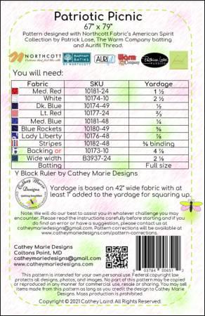 Back of the Patriotic Picnic Quilt Pattern by Cathey Marie Designs