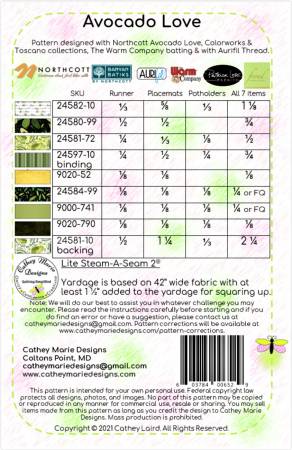 Back of the Avocado Love Quilt Pattern by Cathey Marie Designs