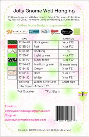 Back of the Jolly Gnome Quilt Pattern by Cathey Marie Designs