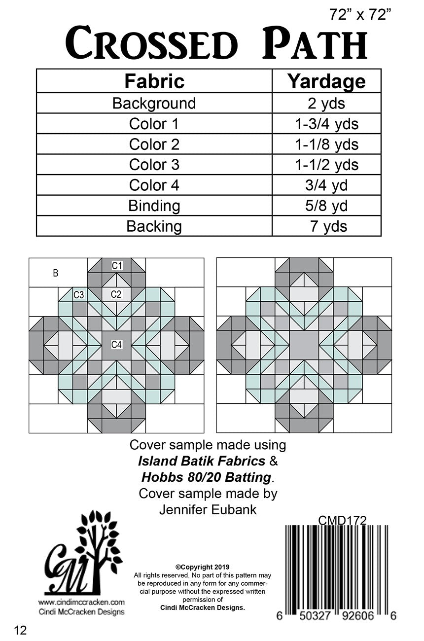 Back of the Crossed Path Quilt Pattern by Cindi McCracken Designs