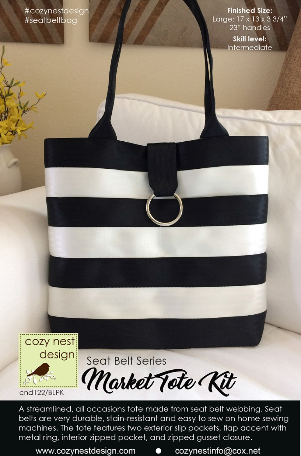 Market Tote Seat Belt Bag Kit in Black and White