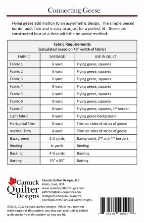 Back of the Connecting Geese Quilt Pattern by Canuck Quilter Designs