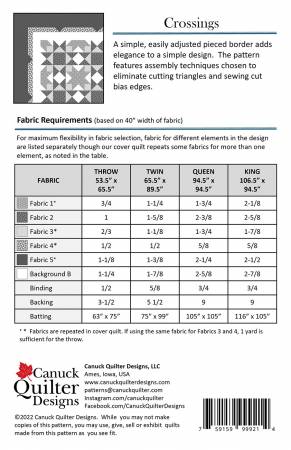 Back of the Crossings Quilt Pattern by Canuck Quilter Designs