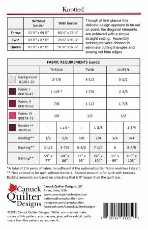 Back of the Knotted Quilt Pattern by Canuck Quilter Designs