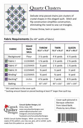 Back of the Quartz Clusters Quilt Pattern by Canuck Quilter Designs
