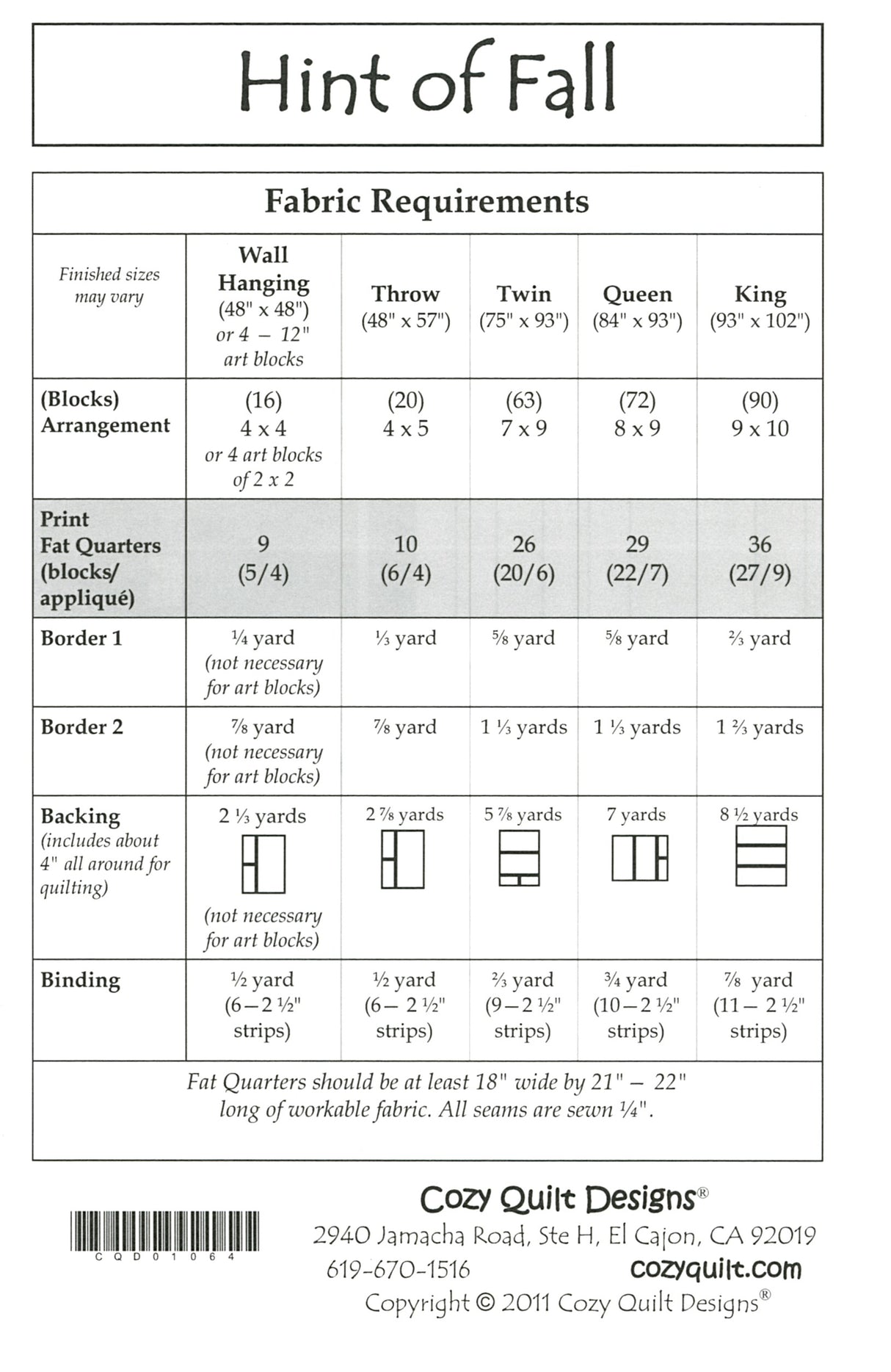 Fat Quarter - Hint of Fall