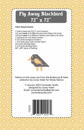 Back of the Fly Away Blackbird Quilt Pattern by Coriander Quilts