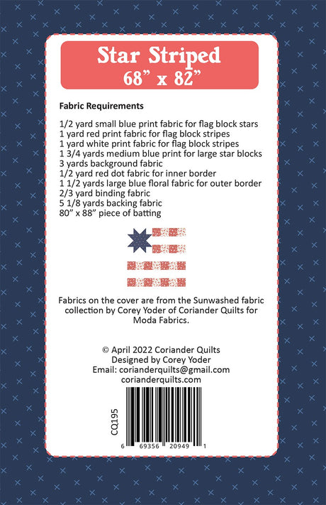 Back of the Star Striped Quilt Pattern by Coriander Quilts