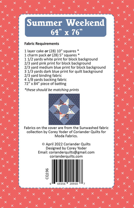 Back of the Summer Weekend Quilt Pattern by Coriander Quilts