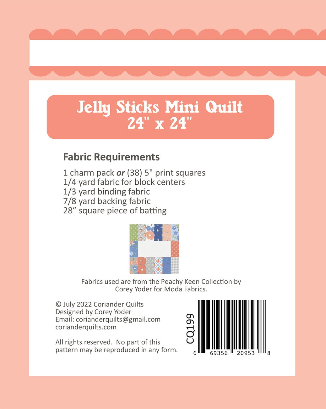 Back of the Jelly Sticks Mini Quilt Pattern by Coriander Quilts