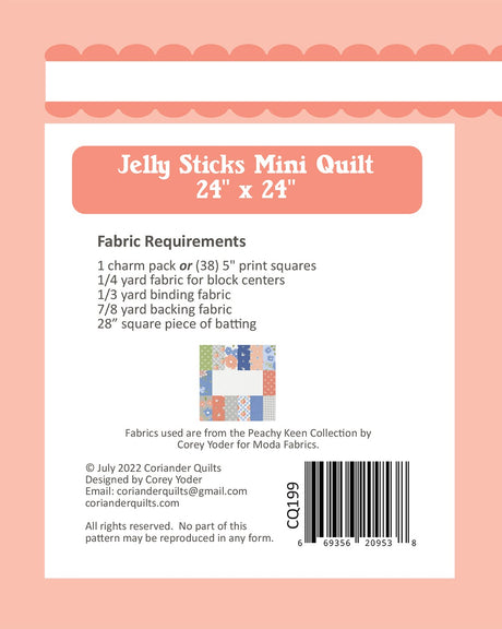 Back of the Jelly Sticks Mini Quilt Pattern by Coriander Quilts