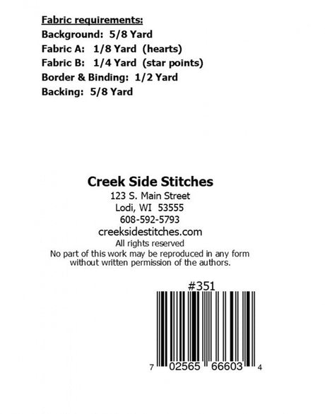 Back of the Hearts For Mary Quilt Pattern by Creek Side Stitches