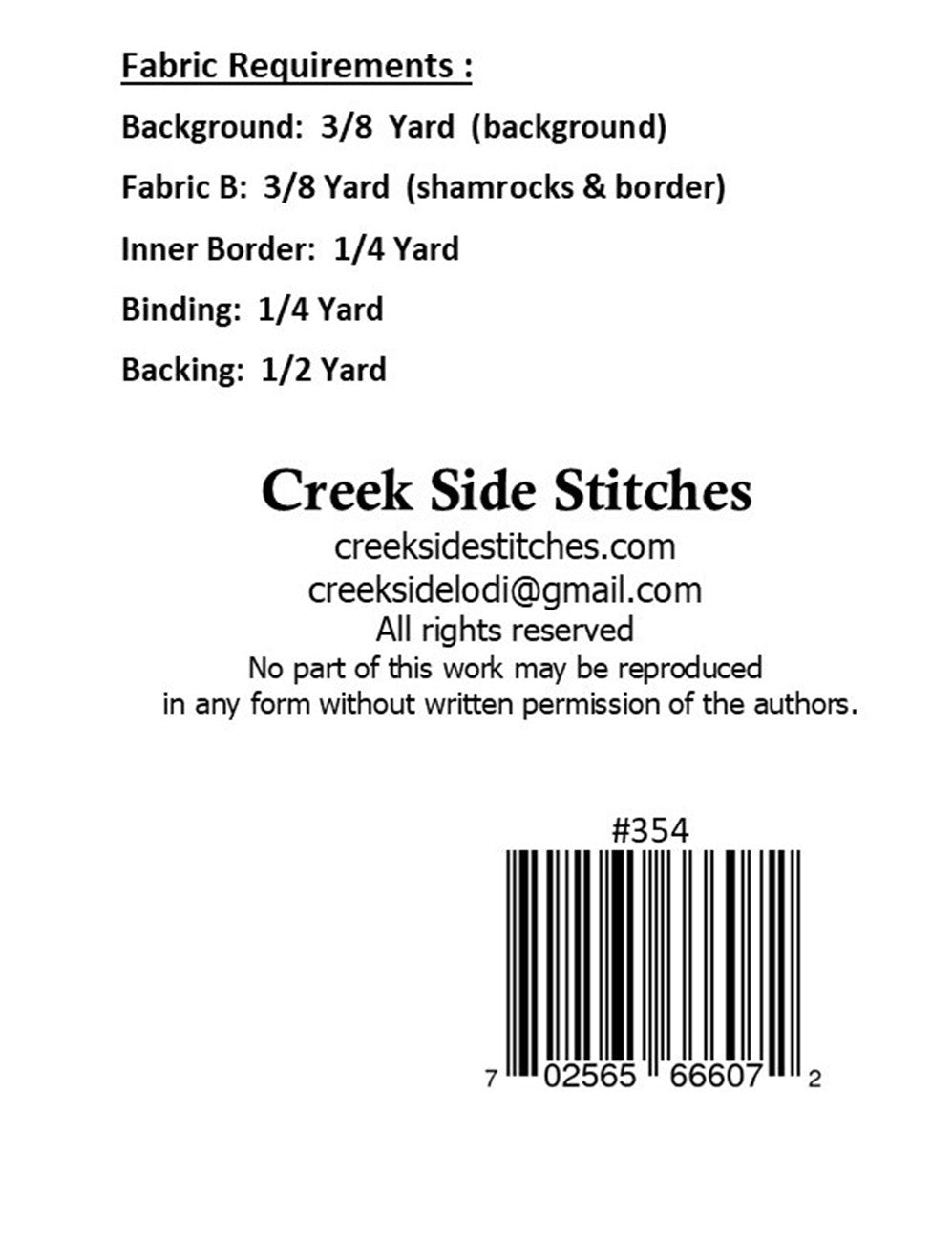 Back of the Dancing Shamrocks Quilt Pattern by Creek Side Stitches