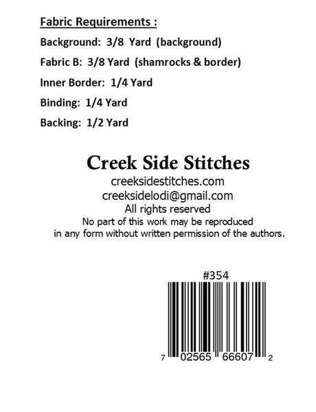 Back of the Dancing Shamrocks Quilt Pattern by Creek Side Stitches