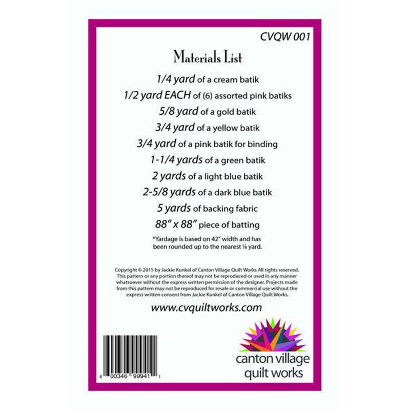 Materials List for Island Breeze quilt pattern