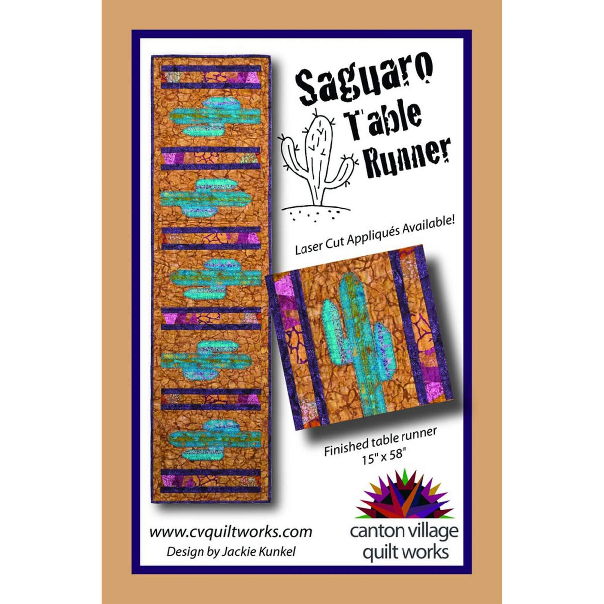 Saguaro Table Runner by Canton Village Quilt Works showing southwest themed cactus runner