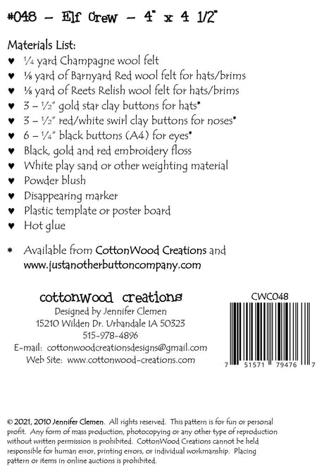 Back of the Elf Crew Pattern by Cottonwood Creations