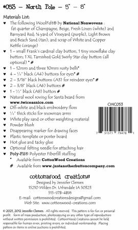 Back of the North Pole Pattern. Set of 3 Christmas characters including Santa, reindeer and snowman made of wool felt.