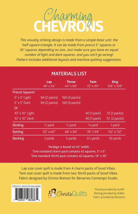 Back of the Charming Chevrons Quilt Pattern by Christa Quilts