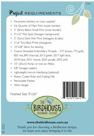 Back of the At Home in the Garden Quilt Pattern by Birdhouse Patchwork Designs