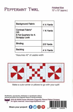 Back of the Peppermint Twirl Quilt Pattern by Dragonfly Fiberart