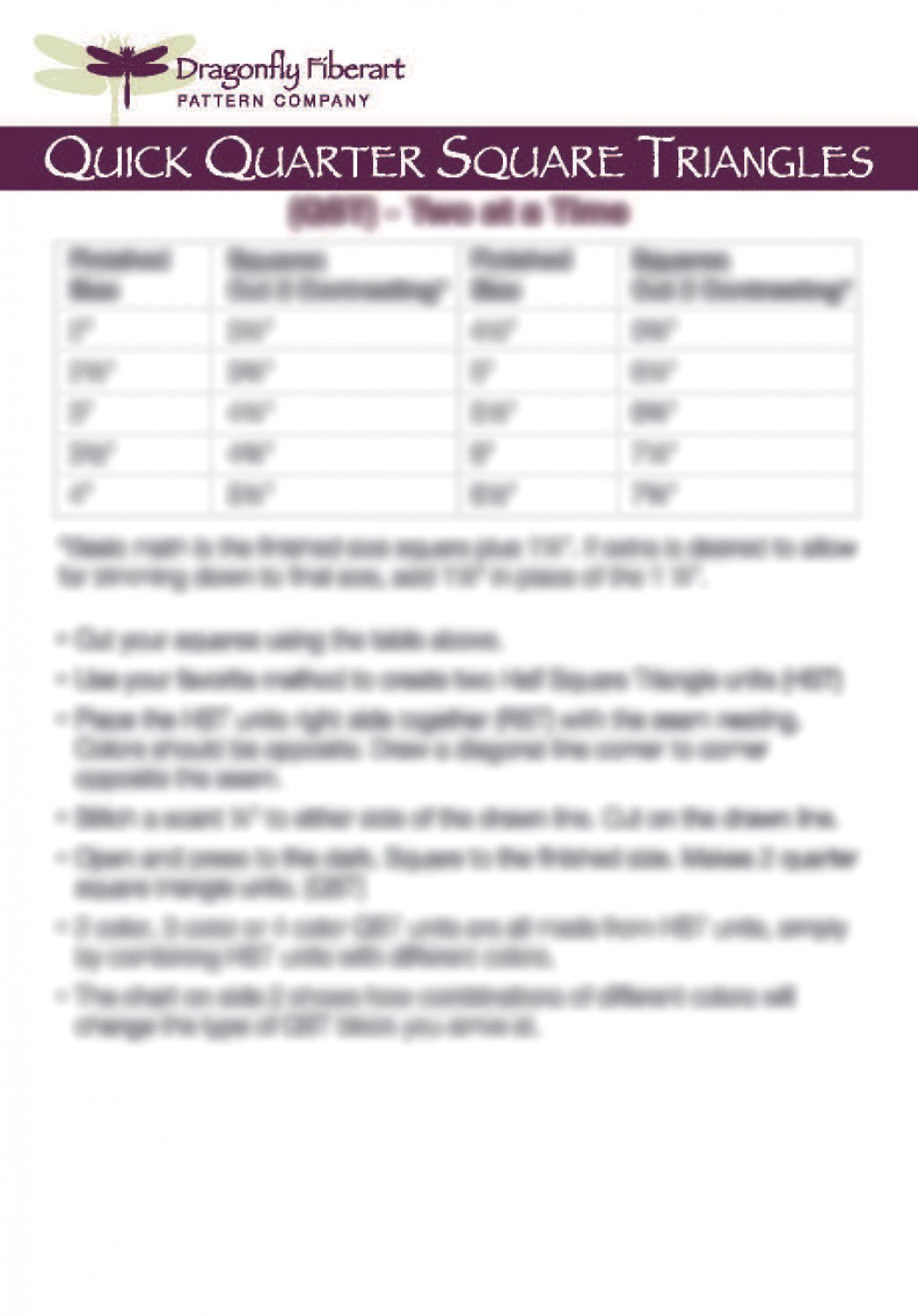 Quarter Square Triangles Learning Card