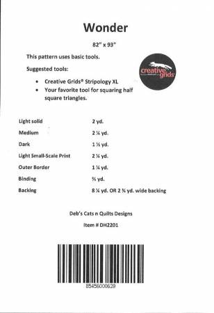 Back of the Wonder Quilt Pattern by Debs Cats N Quilts