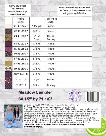 Back of the Meadow Sampler Quilt Pattern by Lavender Lime Quilting